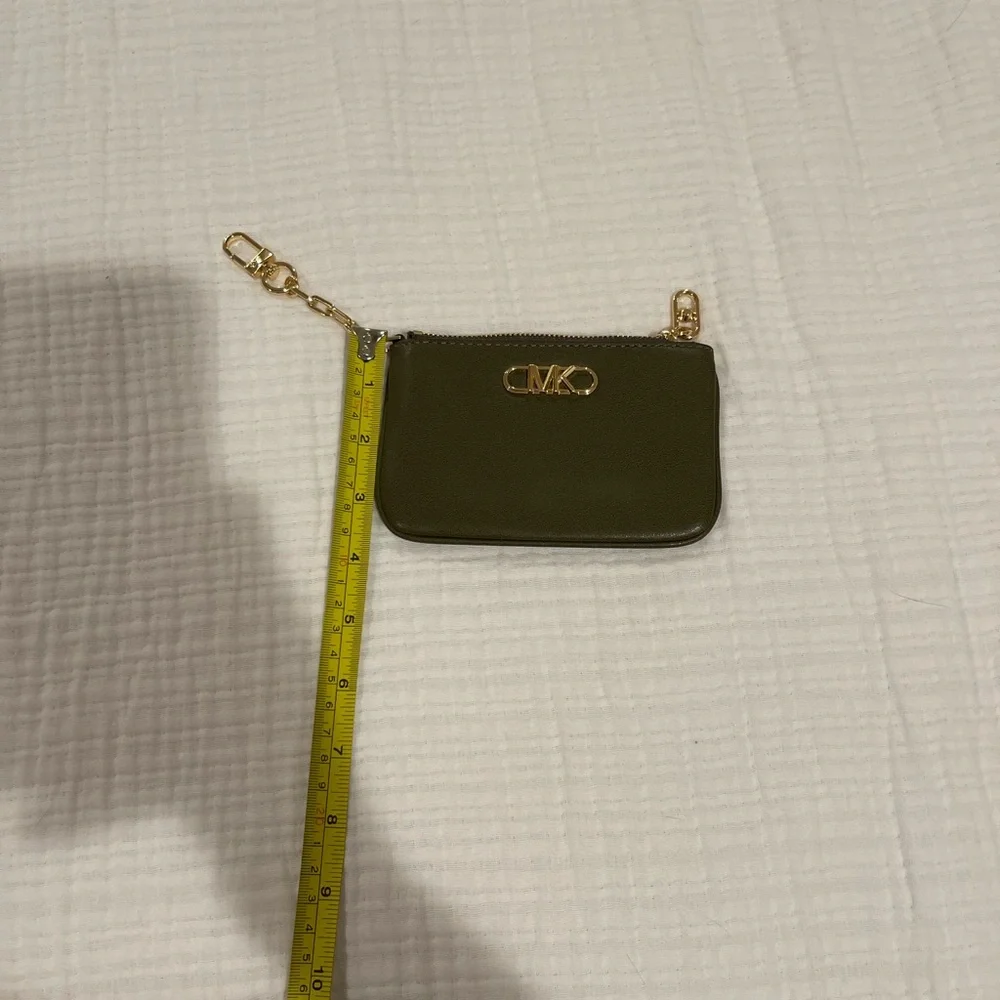 Michael Kors Olive Green Leather Coin Pouch with Gold Hardware and Chain